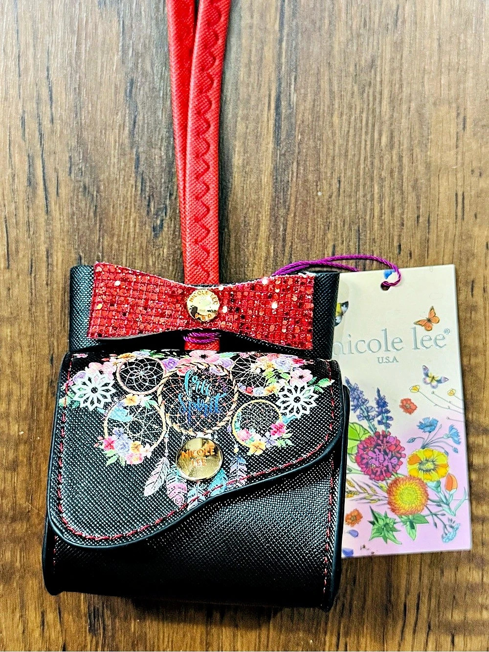Nicole Lee AirPod Case Lanyard Set Black & Red
